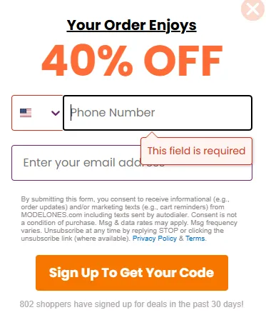 Modelones 40% off coupon code